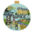 France Travel Round Needlepoint Canvas - KC Needlepoint