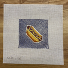 Hot Dog on Blue Square - KC Needlepoint