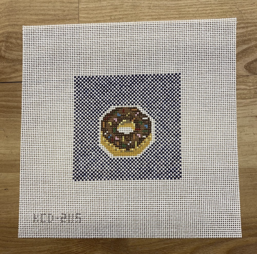 Donut on Blue Square - KC Needlepoint