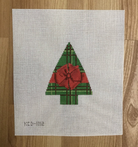 Green Plaid with a Red Bow Tree Canvas - KC Needlepoint