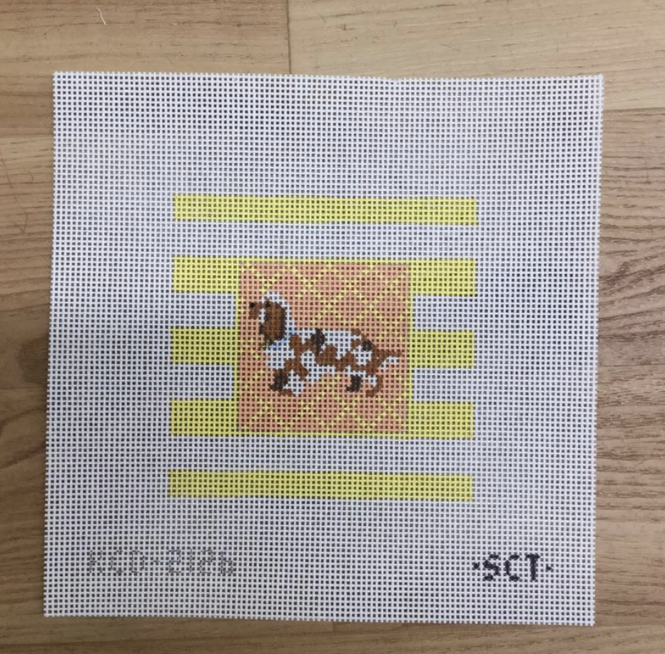 Spaniel on Stripes Square - needlepoint