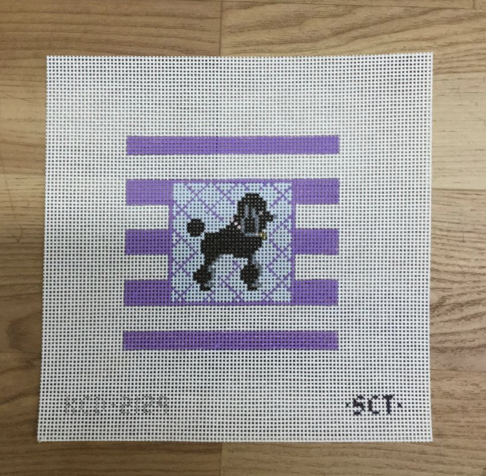 Poodle on Stripes Square - needlepoint