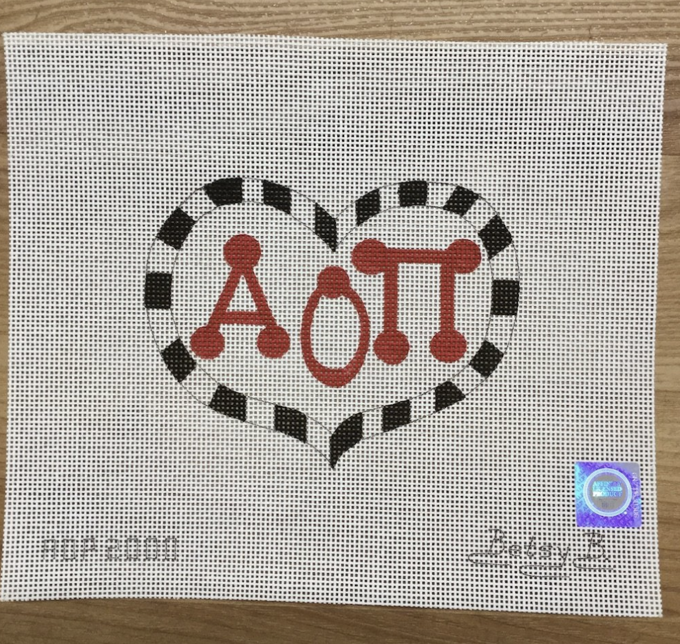 Alpha Omicron Pi Large Heart Canvas - needlepoint