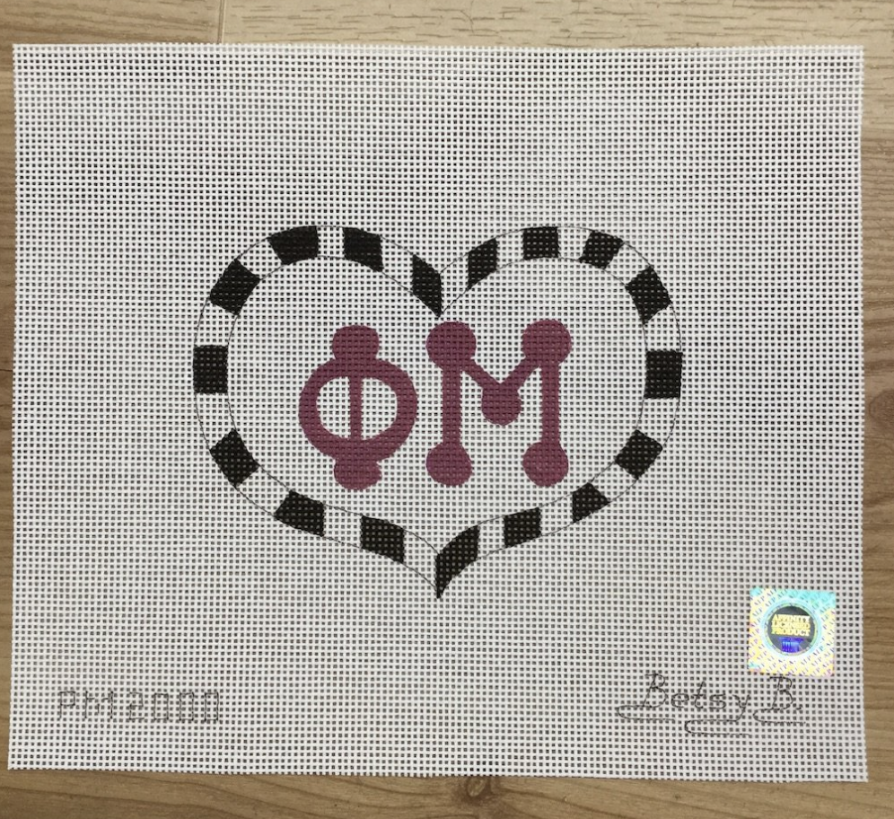 Phi Mu Large Heart Canvas - needlepoint