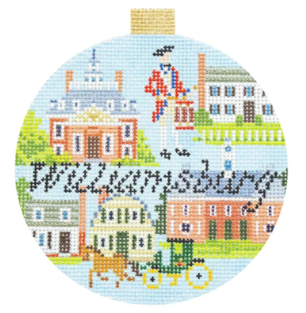 Williamsburg Travel Round Needlepoint Canvas - needlepoint