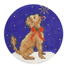 Midnight Goldendoodle Round Needlepoint Canvas - needlepoint