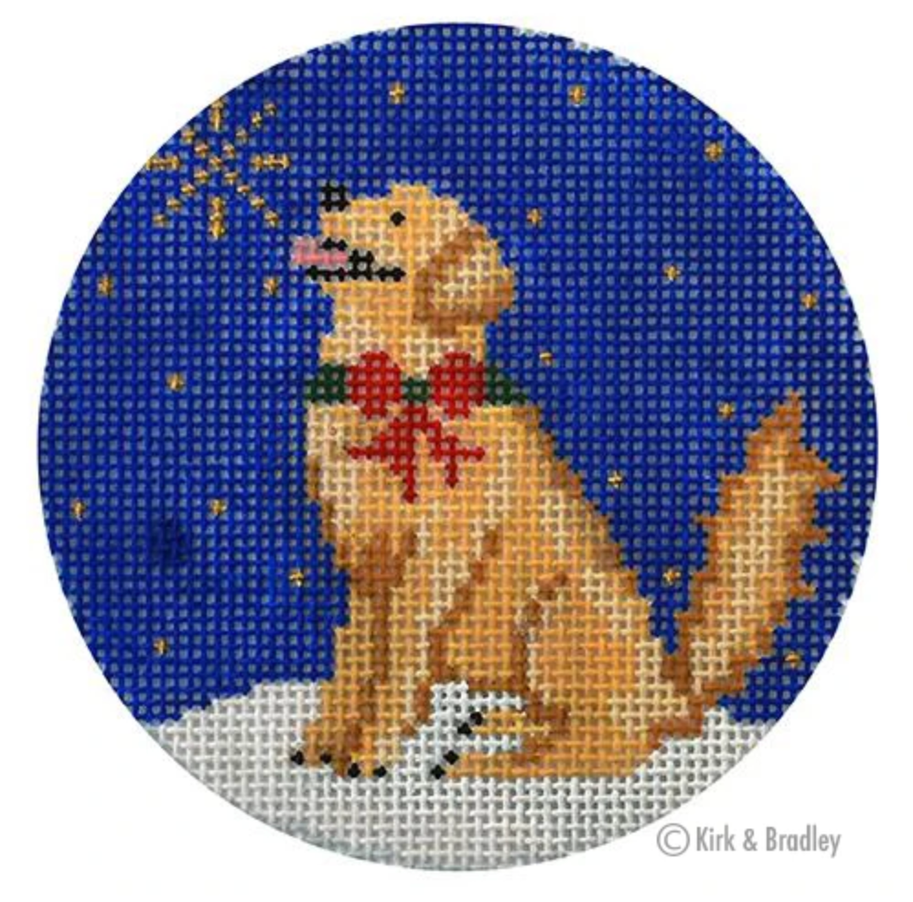 Midnight Golden Retriever Round Needlepoint Canvas - needlepoint