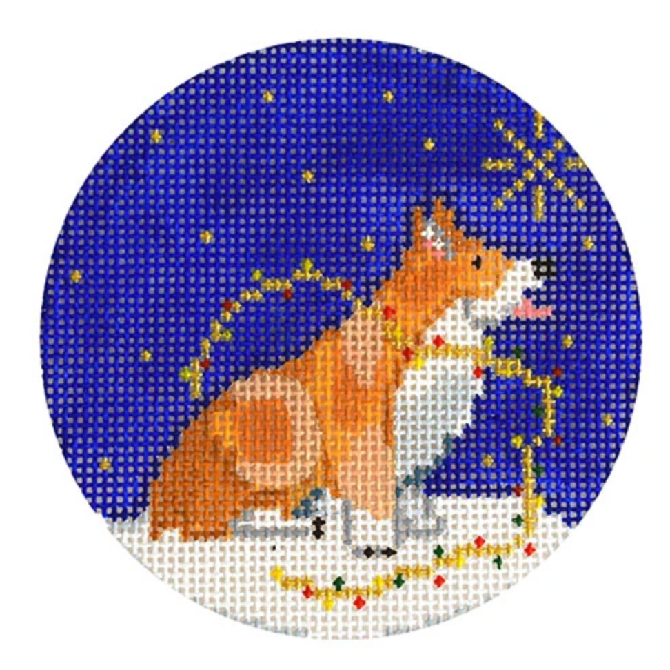 Midnight Corgi Round Needlepoint Canvas - needlepoint