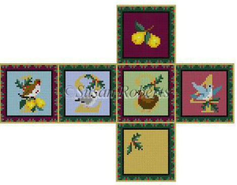 Pear Tree 1, 2, 3, 4 Cube Ornament Canvas - needlepoint