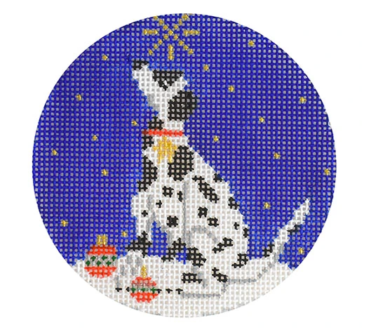 Midnight Dalmation Round Needlepoint Canvas - needlepoint