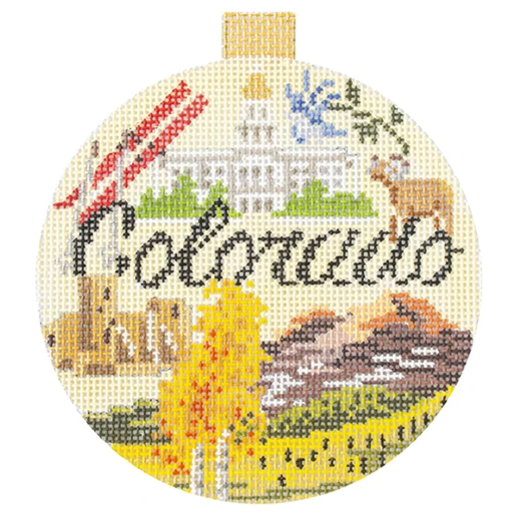 Colorado Travel Round Needlepoint Canvas - KC Needlepoint