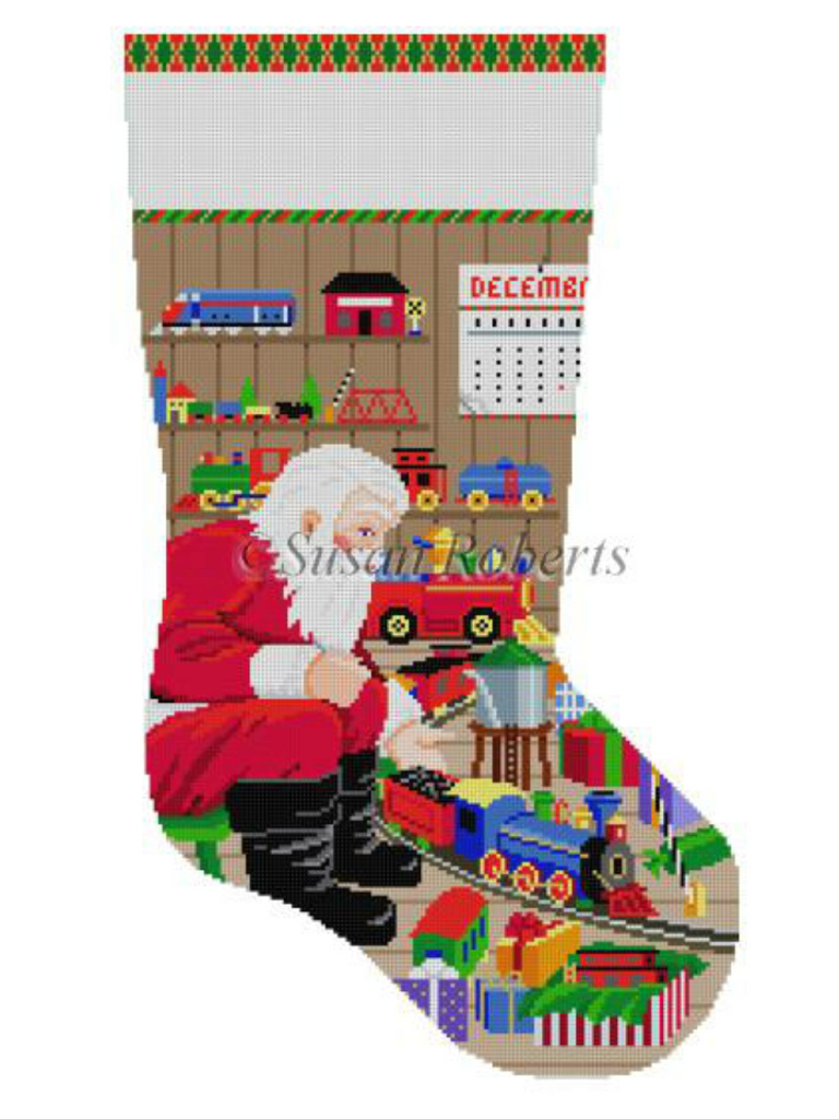 Susan Roberts Needlepoint Designs - Hand-painted Christmas Stocking -  Santa's List, Boys Sports Toys