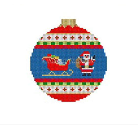 Santa Sleigh Round Canvas - KC Needlepoint