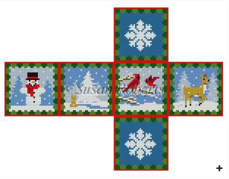 Woodland Snow Day Cube Ornament Canvas - KC Needlepoint