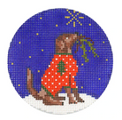 Midnight Chocolate Lab Round Needlepoint Canvas - KC Needlepoint