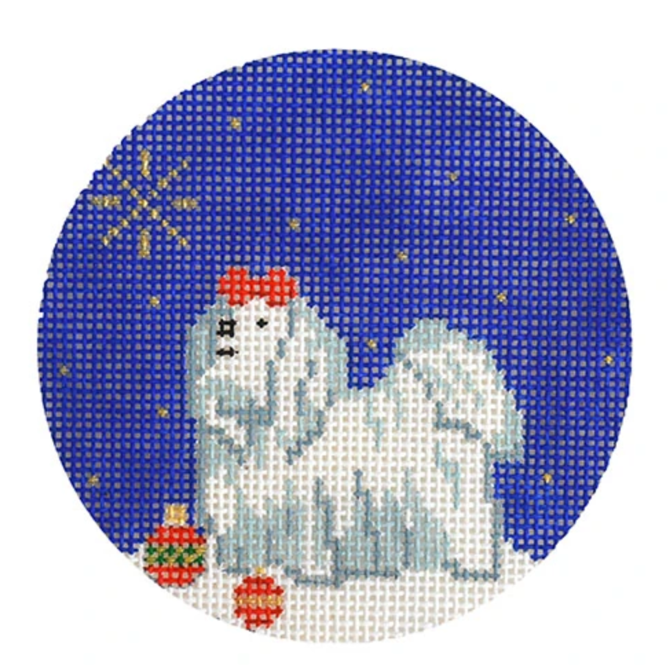 Midnight Maltese Round Needlepoint Canvas - KC Needlepoint