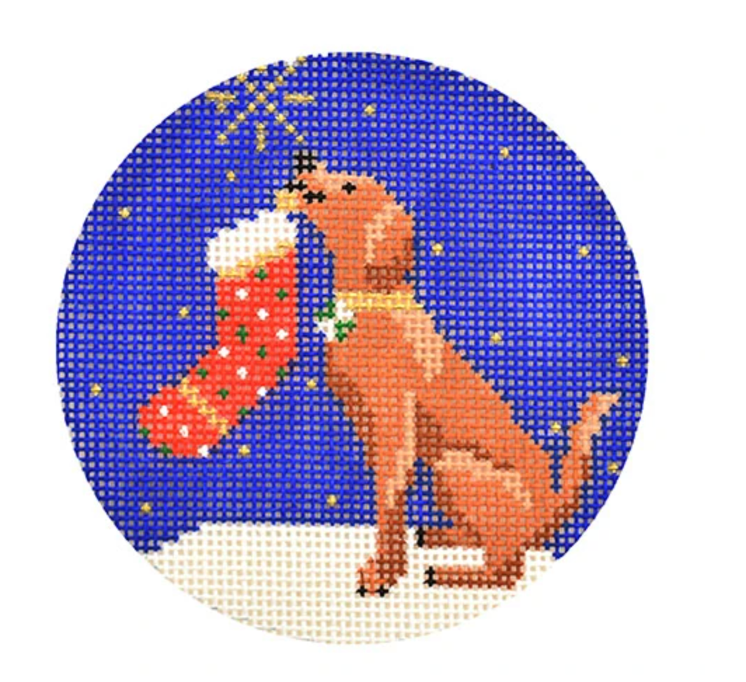 Midnight Vizsla Round Needlepoint Canvas - KC Needlepoint