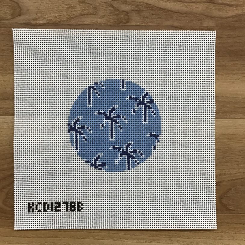 Palm Tree Round- Blue - KC Needlepoint