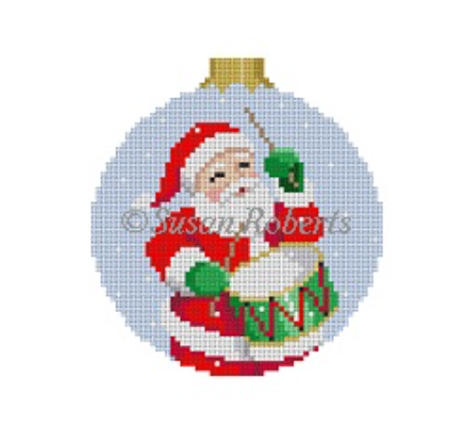 Santa Drumming Round Canvas - KC Needlepoint