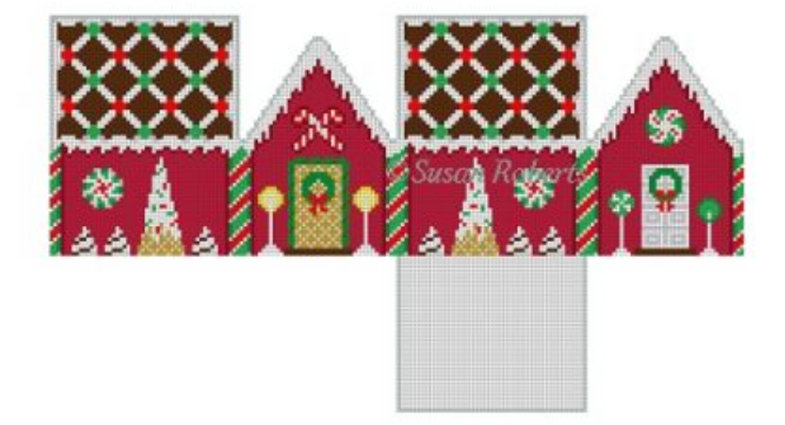 Chocolate Trellis Red Velvet House Canvas - KC Needlepoint