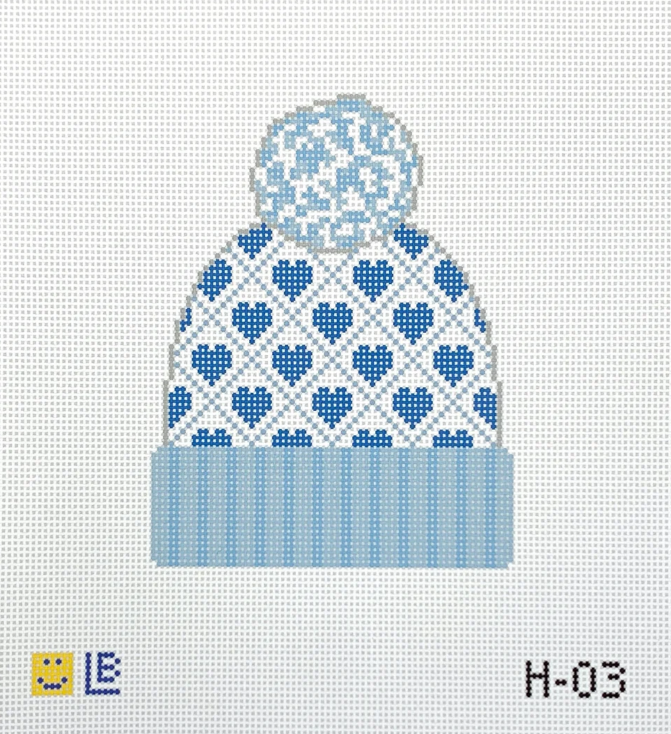 Beanie with Blue Hearts Canvas - KC Needlepoint