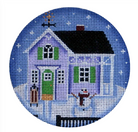 Winter Cottage Round Canvas - KC Needlepoint