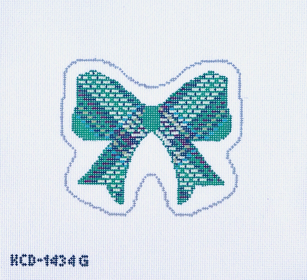 Green Plaid Bow Canvas - KC Needlepoint