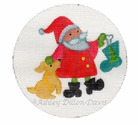 Santa with Dog and Stocking Round Canvas - KC Needlepoint