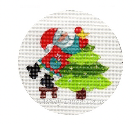 Santa Tree Topper Star Round Canvas - KC Needlepoint