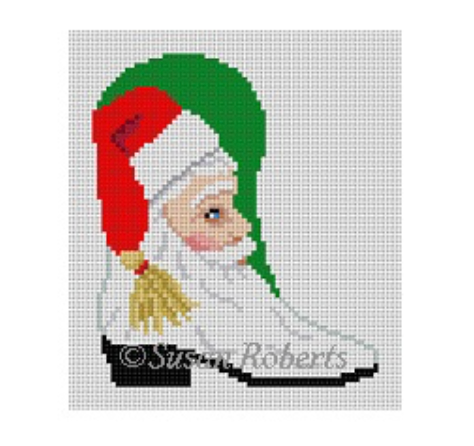 Santa's Face Cowboy Boot Canvas - KC Needlepoint