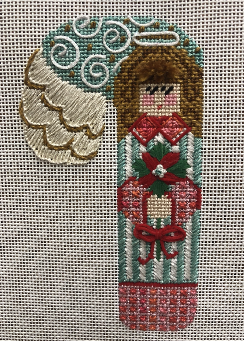 Angel with Poinsettia Candy Cane Canvas - KC Needlepoint