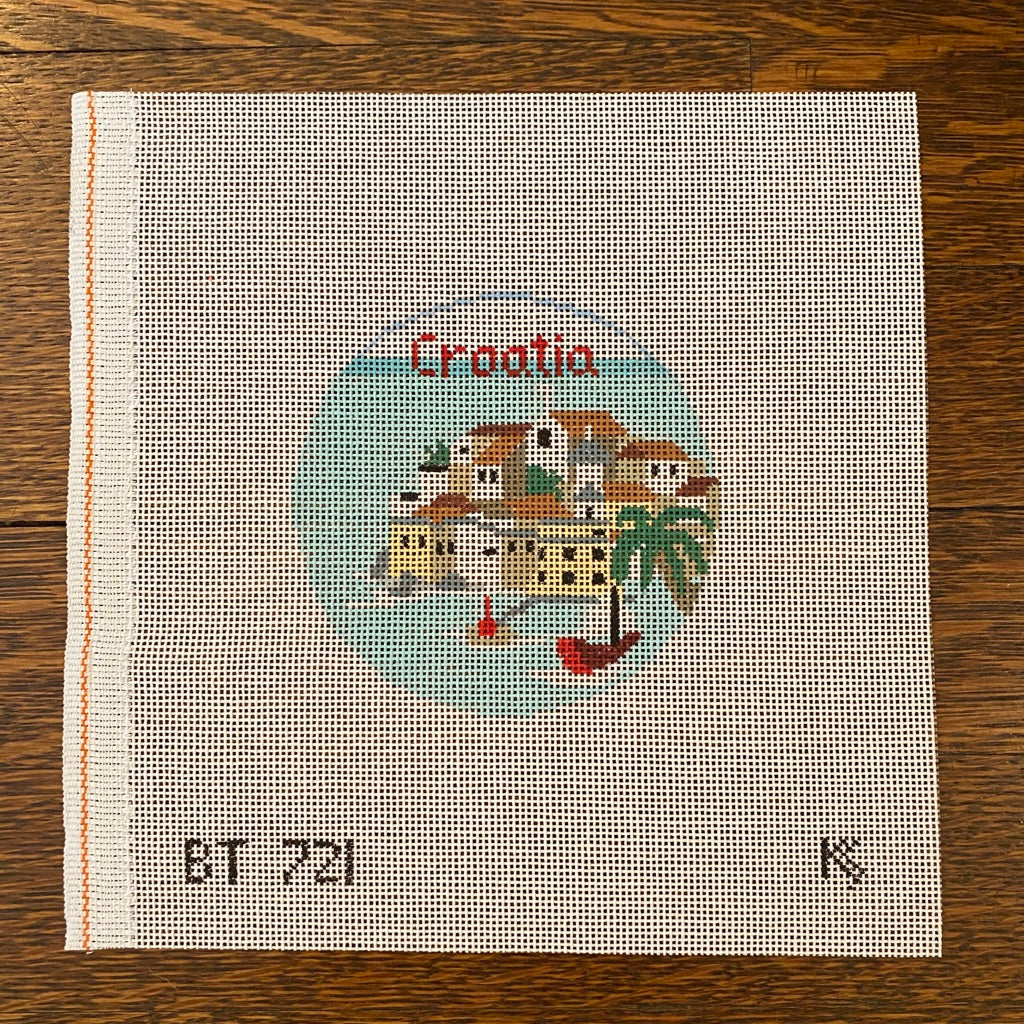 Croatia Travel Round Canvas - KC Needlepoint