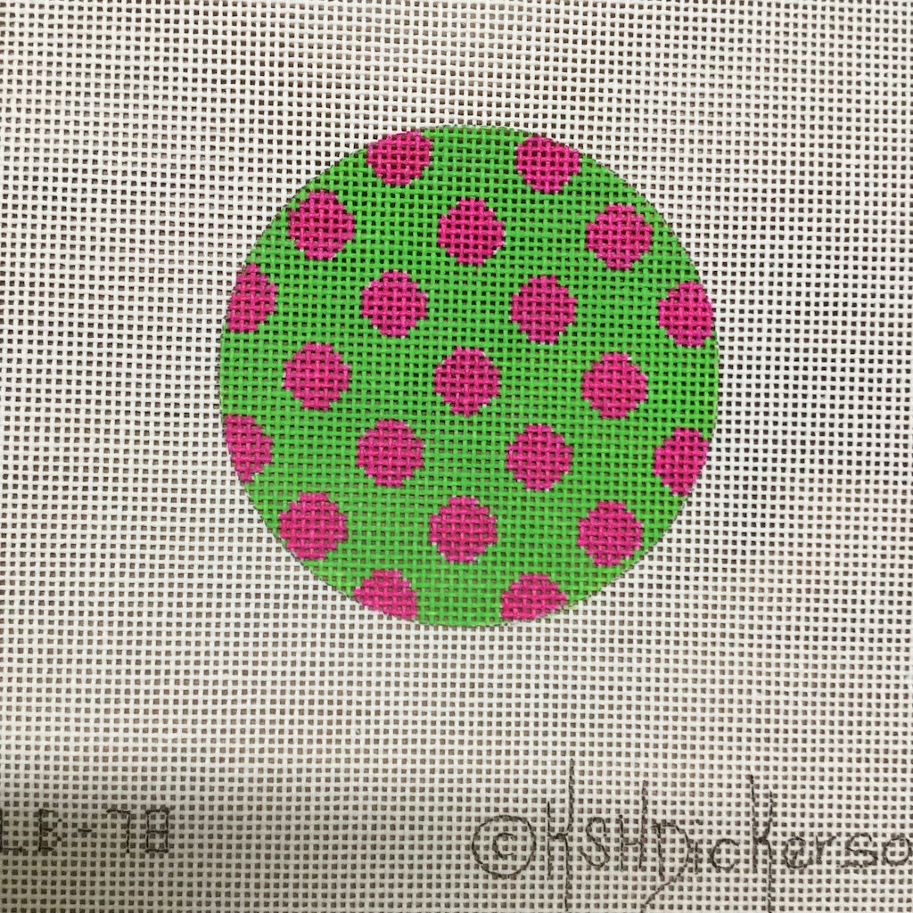 Green with Pink Dots Round Canvas - KC Needlepoint