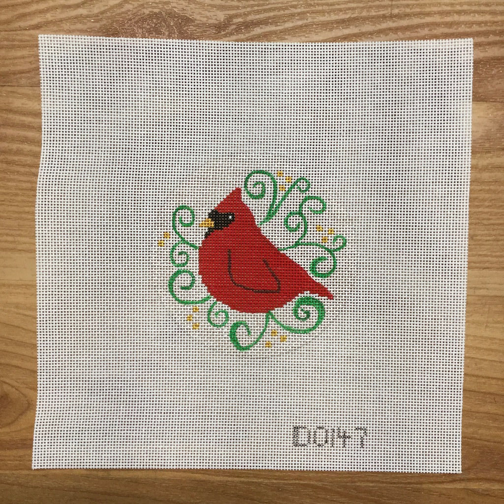 Cardinal Silhouette Round Canvas - KC Needlepoint