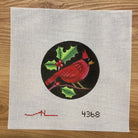 Cardinal on Black Round Canvas - KC Needlepoint