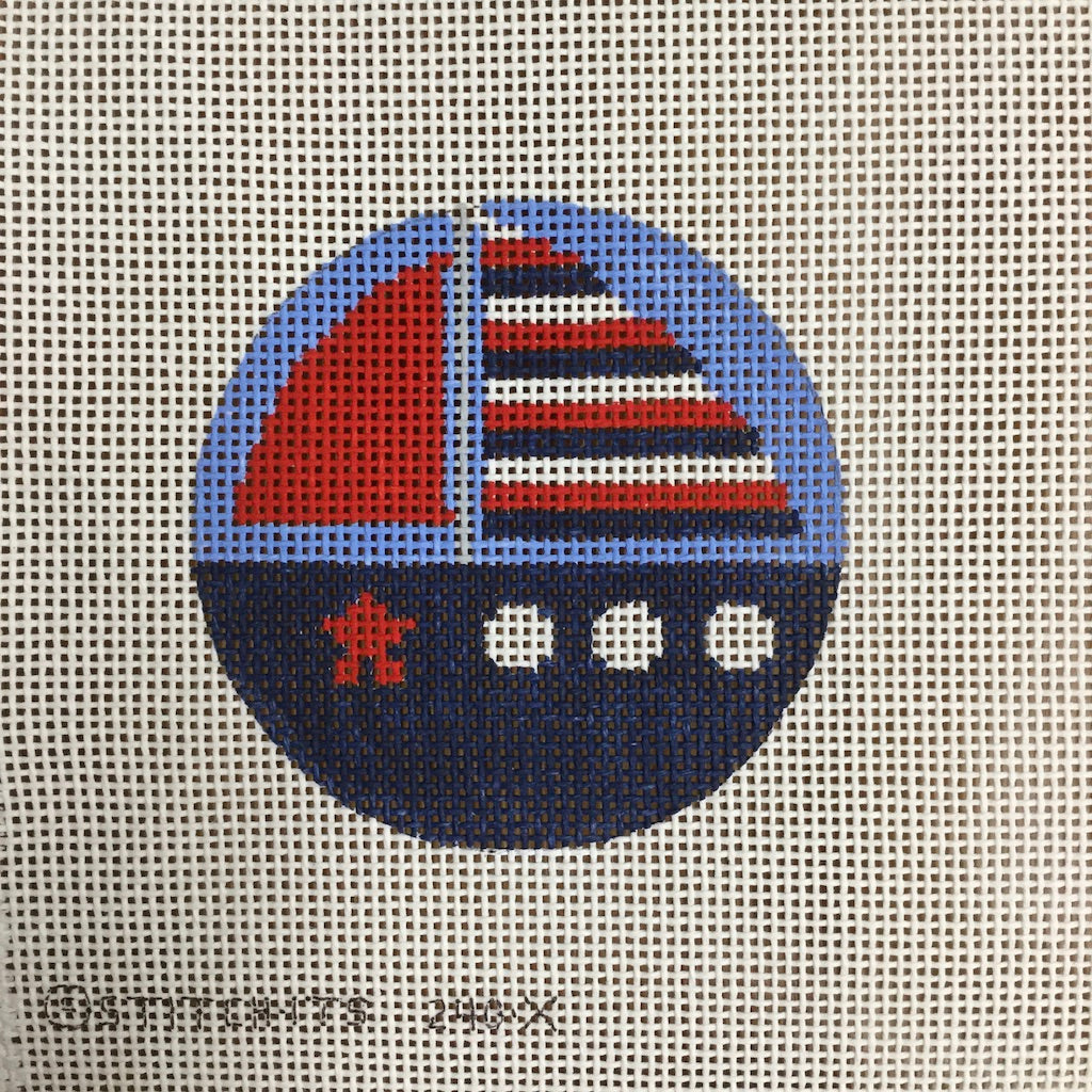 Sailboat Round Canvas - KC Needlepoint