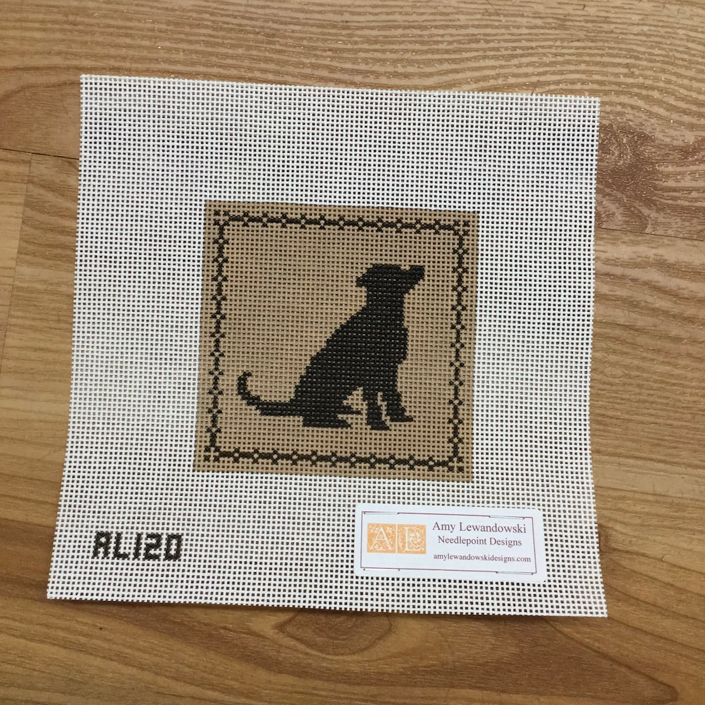 Black Lab Sitting on Tan Canvas - KC Needlepoint