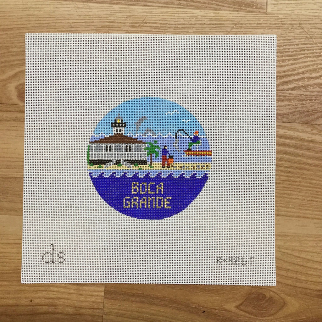 Boca Grande Travel Round Needlepoint Canvas - KC Needlepoint