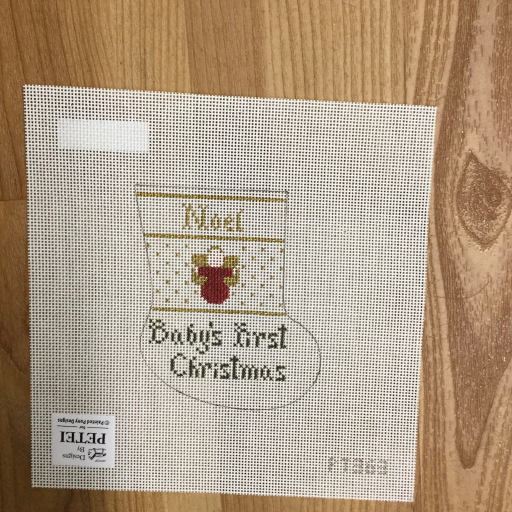 Baby's First Christmas Mini Sock Canvas - KC Needlepoint