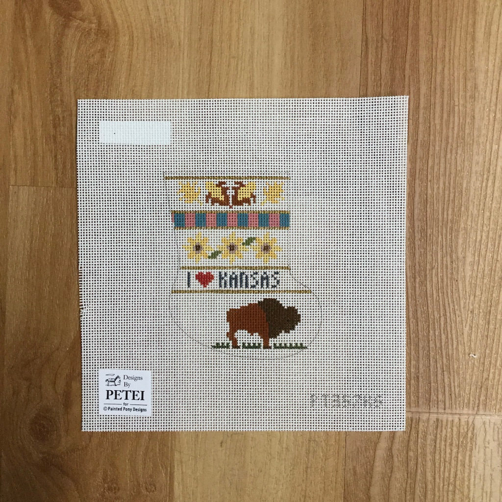 I Love Kansas Mini Sock Canvas - KC Needlepoint