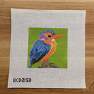 Orange Bird on Green Canvas - needlepoint