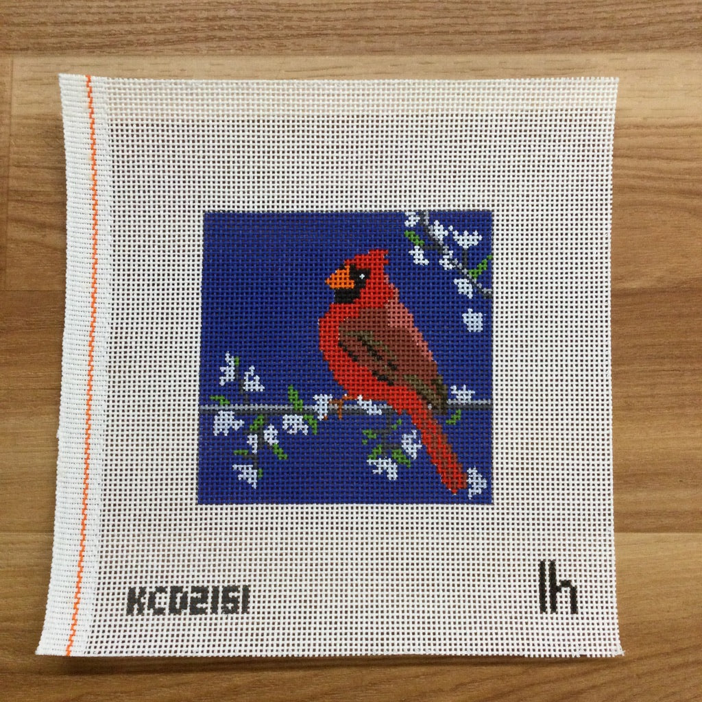 Cardinal on Blue Canvas - needlepoint