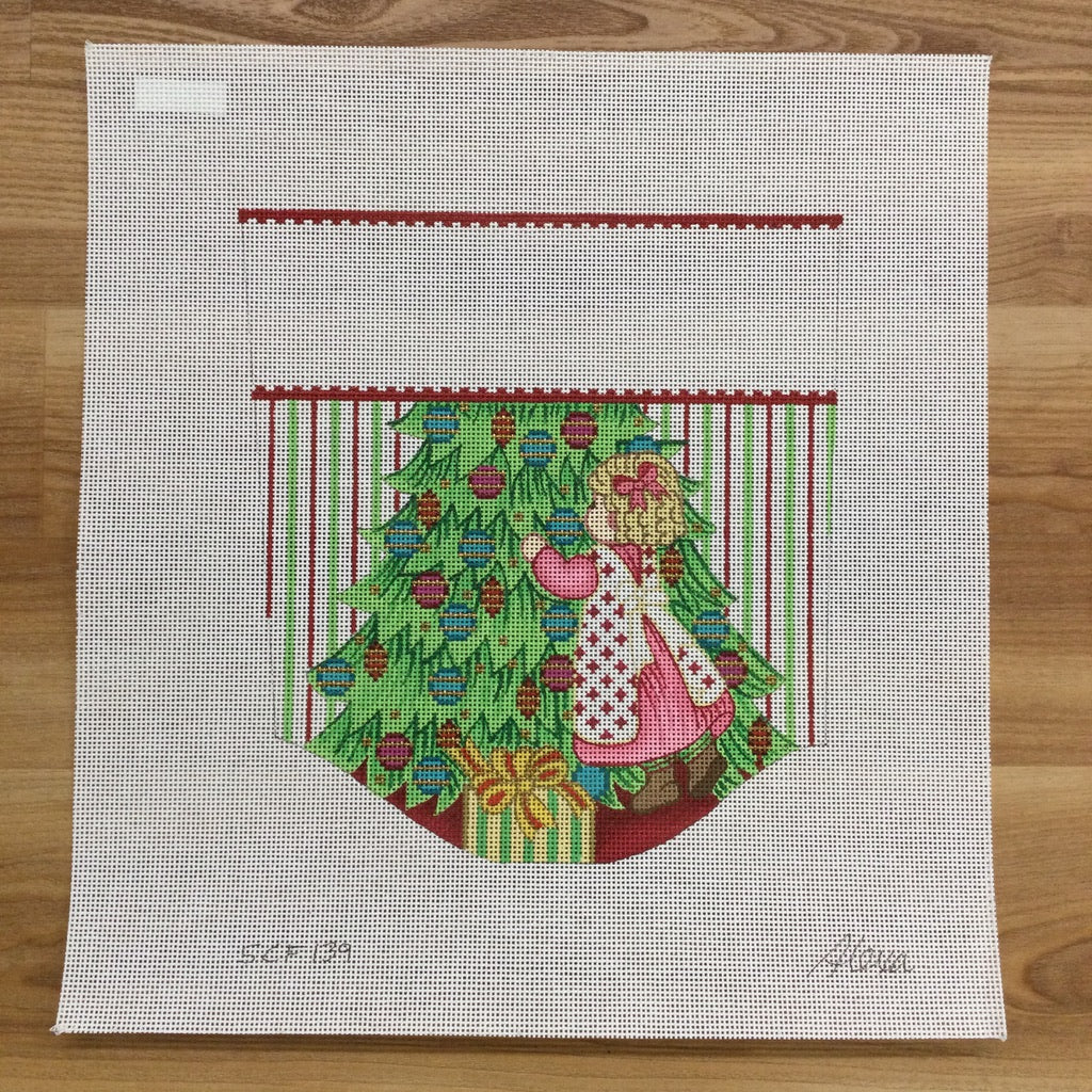 Girl Decorating the Tree Topper Canvas - KC Needlepoint