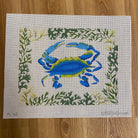 Blue Crab with Seaweed Border Canvas - KC Needlepoint