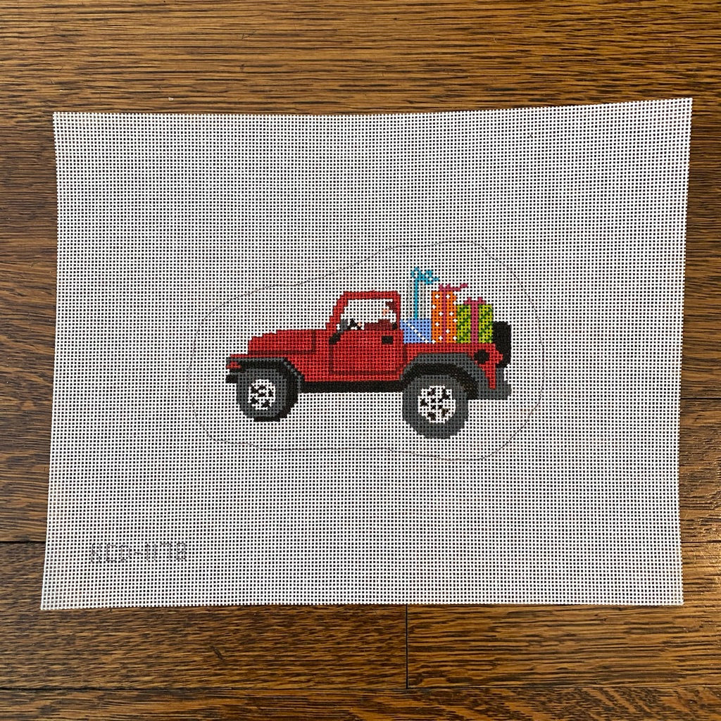 Santa Driving a Jeep Canvas - KC Needlepoint