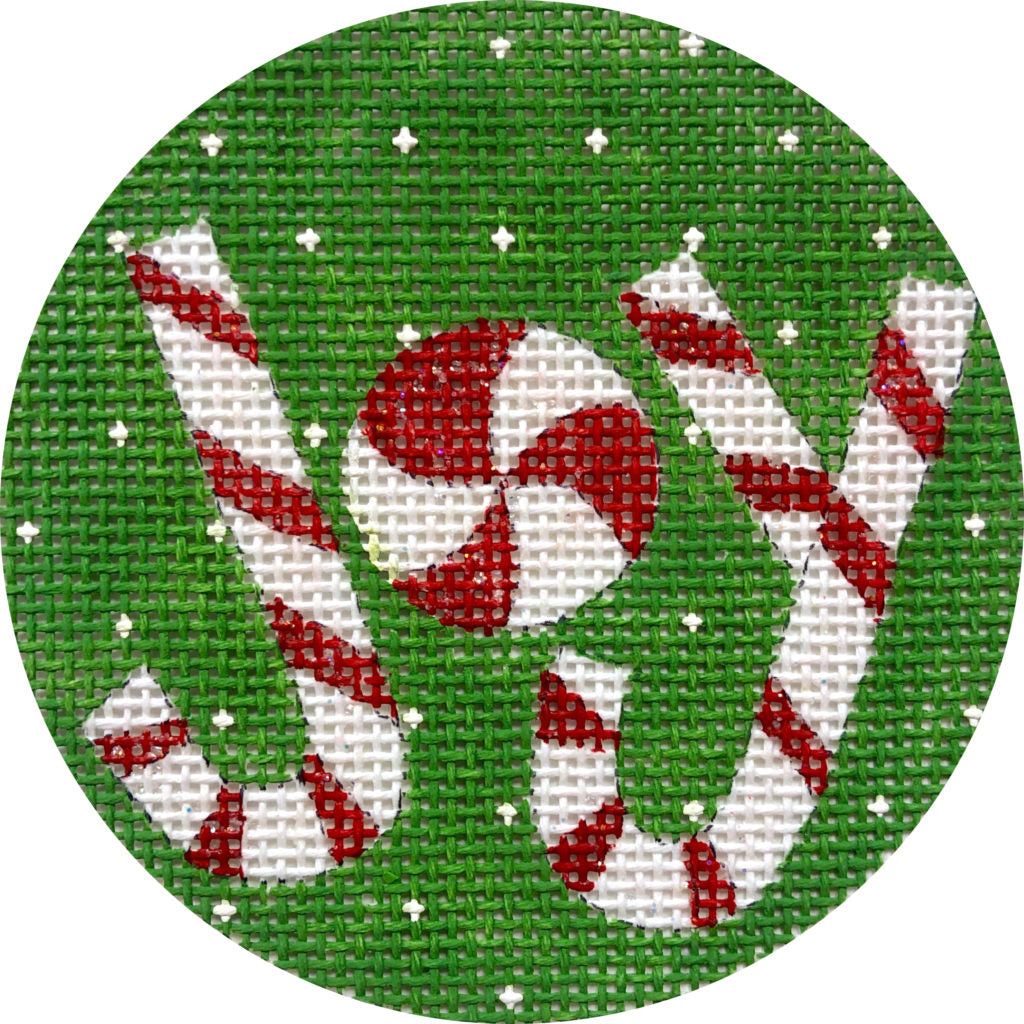 Joy Candy Cane Stripes Round Canvas - KC Needlepoint