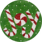 Joy Candy Cane Stripes Round Canvas - KC Needlepoint