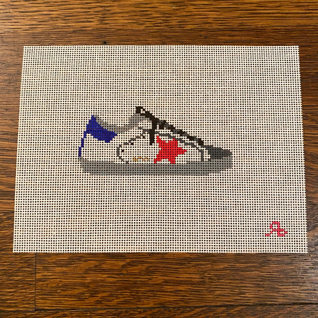 White Sneaker with Red Star Canvas - needlepoint