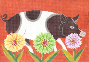 Petal Pusher - Pig Canvas - KC Needlepoint