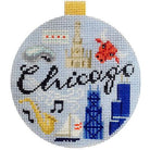 Chicago Travel Round Needlepoint Canvas - KC Needlepoint